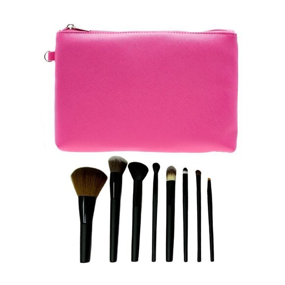 Pink Vegan Matte Makeup Travel Bag with 8 make-up Essential Makeup brush… - Picture 2 of 4